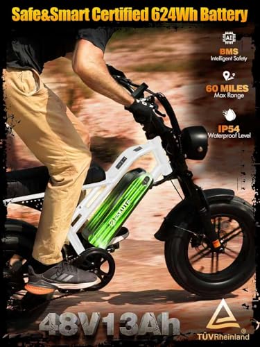Image of 1500W Peak Electric Bike for Adults, 28MPH 48V 13Ah Removable Battery, 60 Mile Range, 16 inchx4.0 inch Fat Tire, 7-Speed E-Bike with Dual Suspension - Commuter Ebike for Men & Women