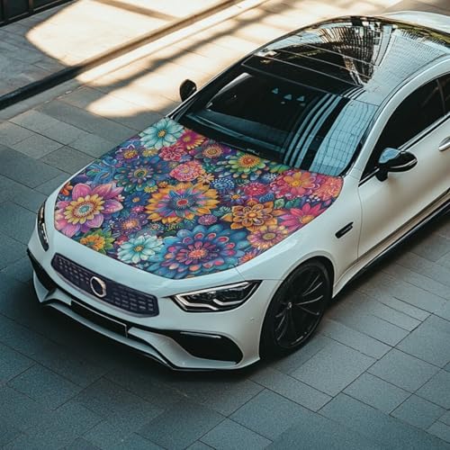 Image of Bohemian Flower Car Hood Cover, Stretch Polyester Car Hood Protector Removable Automotive Accessories Suitable Most Auto Sedans Trucks Pickup Sports Cars