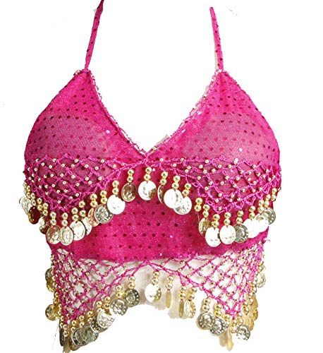 ZLTdream Lady's Belly Dance Bandage Coin Bra Top With Chest Pad Rose