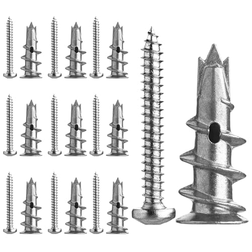 20 tacos para placas de yeso, tacos de pared hueca de metal con tornillos, tacos autoperforantes para cartón-yeso, juego de tacos de yeso para montaje en hormigón, ladrillo, piedra, placas de yeso
