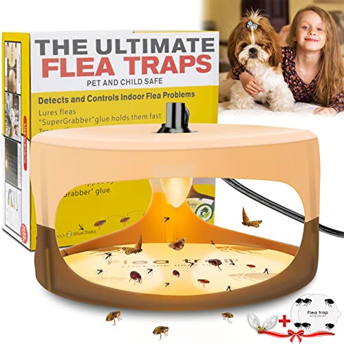 Heyouou Flea Trap, Sticky Dome Flea traps Flea Killer Trap Pad Bed Bug Trap with 2 Glue Discs Odorless Non-Toxic Natural Light Bulb Best Pet Control for Home House Inside,Safe for Children Pet Dog Cat