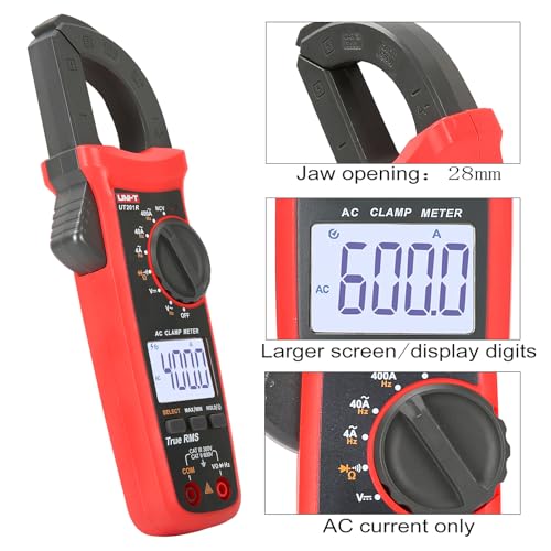 UNI-T UT201R Digital Clamp Meter 4000 Counts Multimeter Auto Range True RMS Clamp Meter DC Current Meter, Red - Image 4