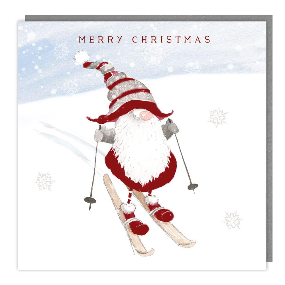 Tracks Publishing Charity Christmas Cards Pack of 5, Charity Christmas Cards with a Festive Skiing Gonk Design