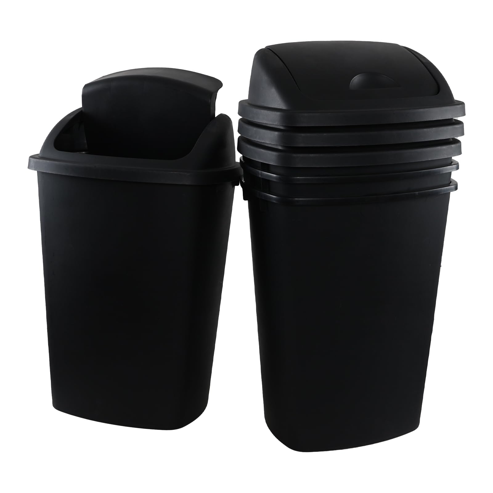 Yesdate 13 Gallon Black Outdoor Garbage Can with Swing Lid, Heavy-Duty Construction Trash Can, 4 Pack