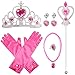 TiiMi Party Princess Dress Up Costume Accessories 8 Pieces Aurora Set for Princess Cosplay Gloves Tiara Wand and Necklace