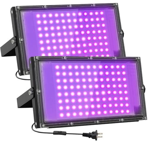 Waygor 100W Led Black Lights For Glow Party Ip65 Waterproof Uv Blacklight Floodlight 395Nm Blacklight Spotlight Purple Black Light Flood Lights Fluorescent Uv Light Lamp For Halloween Decor (2 Pack)