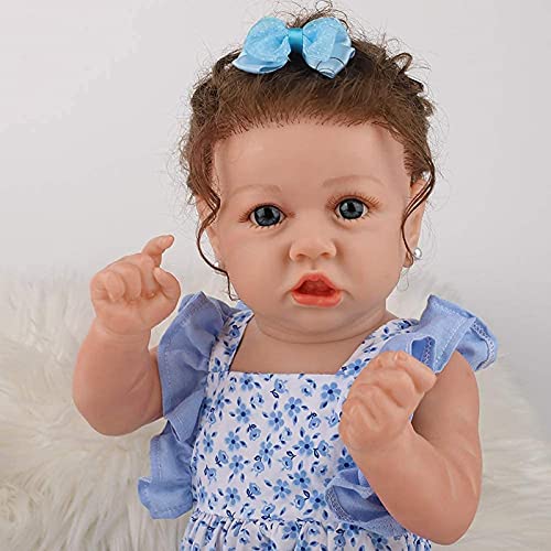 MWKL Nettes Reborn Baby 58cm Reborn Puppe Simulationspuppe Lebensechte Vollsilikon Körper Wiedergeburtspuppe 22 Zoll… – Bild 3