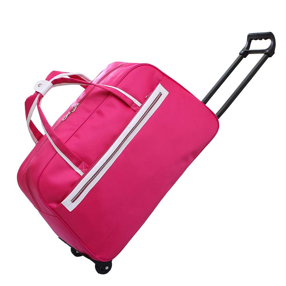 Damska torba na kółkach podróżna bagaż ręczny wakacje weekendowy płot (kolor: Różowy, rozmiar: dł. 55 × szer. 25 × wys. 33 cm)
