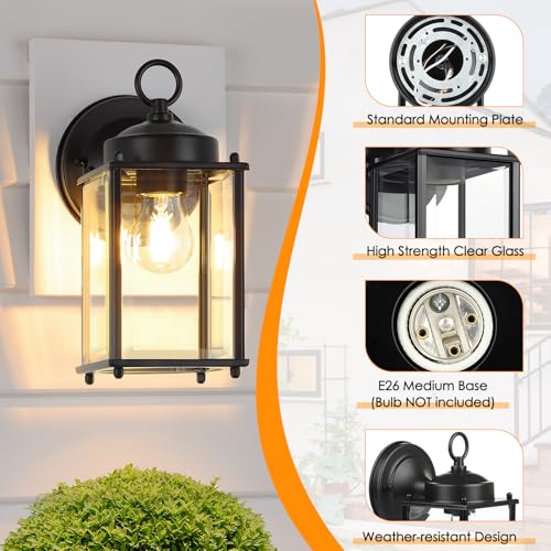 Image of MATAMEYE Outdoor Wall Lantern, Exterior Waterproof Wall Sconce Light Fixtures, Black Front Door Lighting, Anti-Rust E26 Socket Porch Lamp, 2 Pack