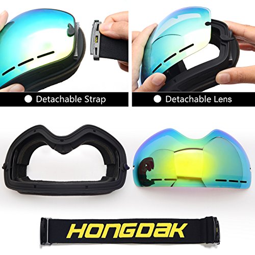 HONGDAK Ski Goggles, Snowboard Goggles UV Protection, Snow Goggles Helmet Compatible for Men Women Boys Girls Kids, Anti - Thumbnail 7