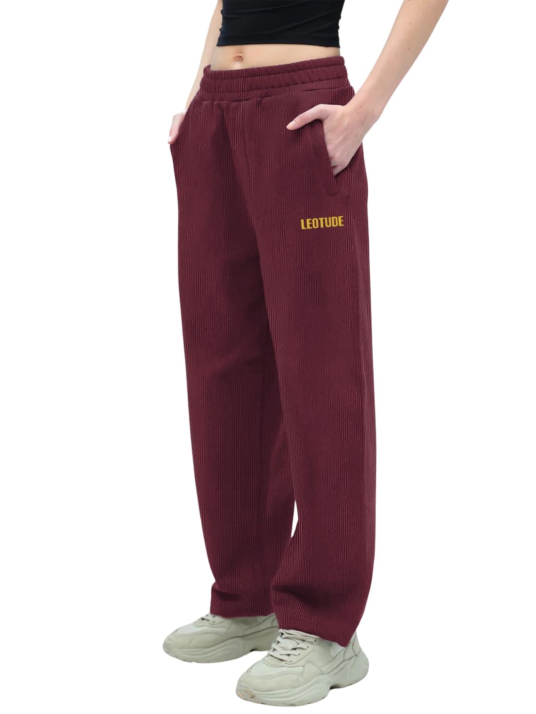 Solid Women Maroon Track Pants Material Cottonblend-image-1