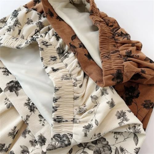 Women Casual Skirts Vintage Corduroy Printing A-Line Elastic Pleated College Style Skirt4