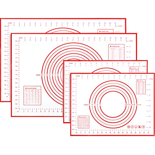 4 Pieces Silicone Baking Mat Non-stick Pastry Rolling Mat Non-slip Silicone Dough Kneading Mat Counter Mat with Measurements for Making Bread Pie Crust Pasta Cookies 12 x 16 Inch 24 x 16 Inch