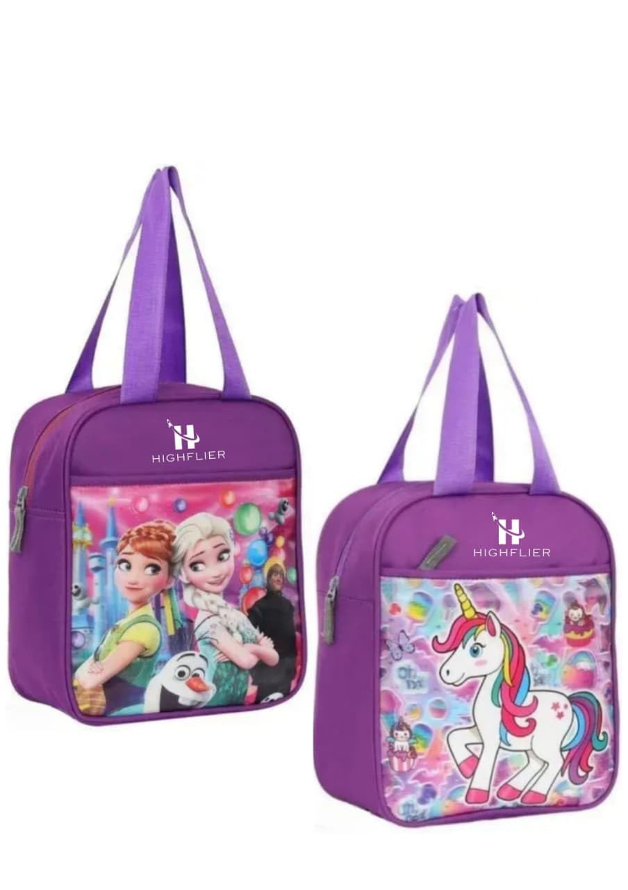 HIGHFLIER Stylish Lightweight Frozen Princess & Unicorn Lunch/Storage/Tiffin Bag for Kids for School & Picnic, Pack of 2 (Purple Combo)-image-34