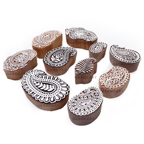 Image of Hashcart | Set of 10 | Paisley Design Baren for Blocks Printing | Handcarved Wooden Stamps for Scrapbooking | Fabric Designing | Art Craft | Pottery Craft | Project Making