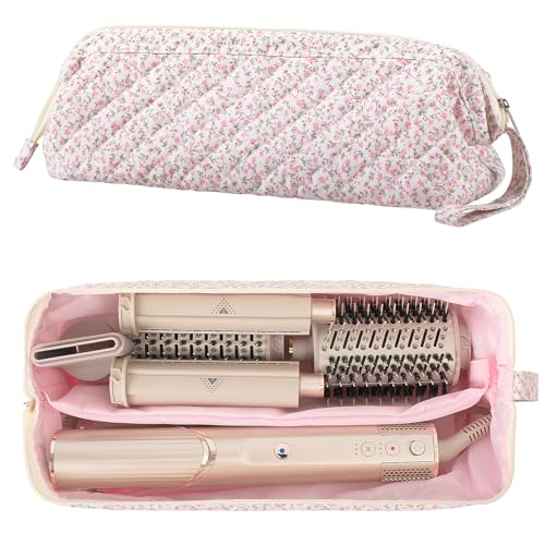 Voryssent Quilted Hair Tool Travel Bag Shark Flex Style Travel Case For Dyson Hair Dryer Airwrap Bag Curling Iron Bags Quilted For Shark Dyson Revlon Organizer Accessories - Pink Floral
