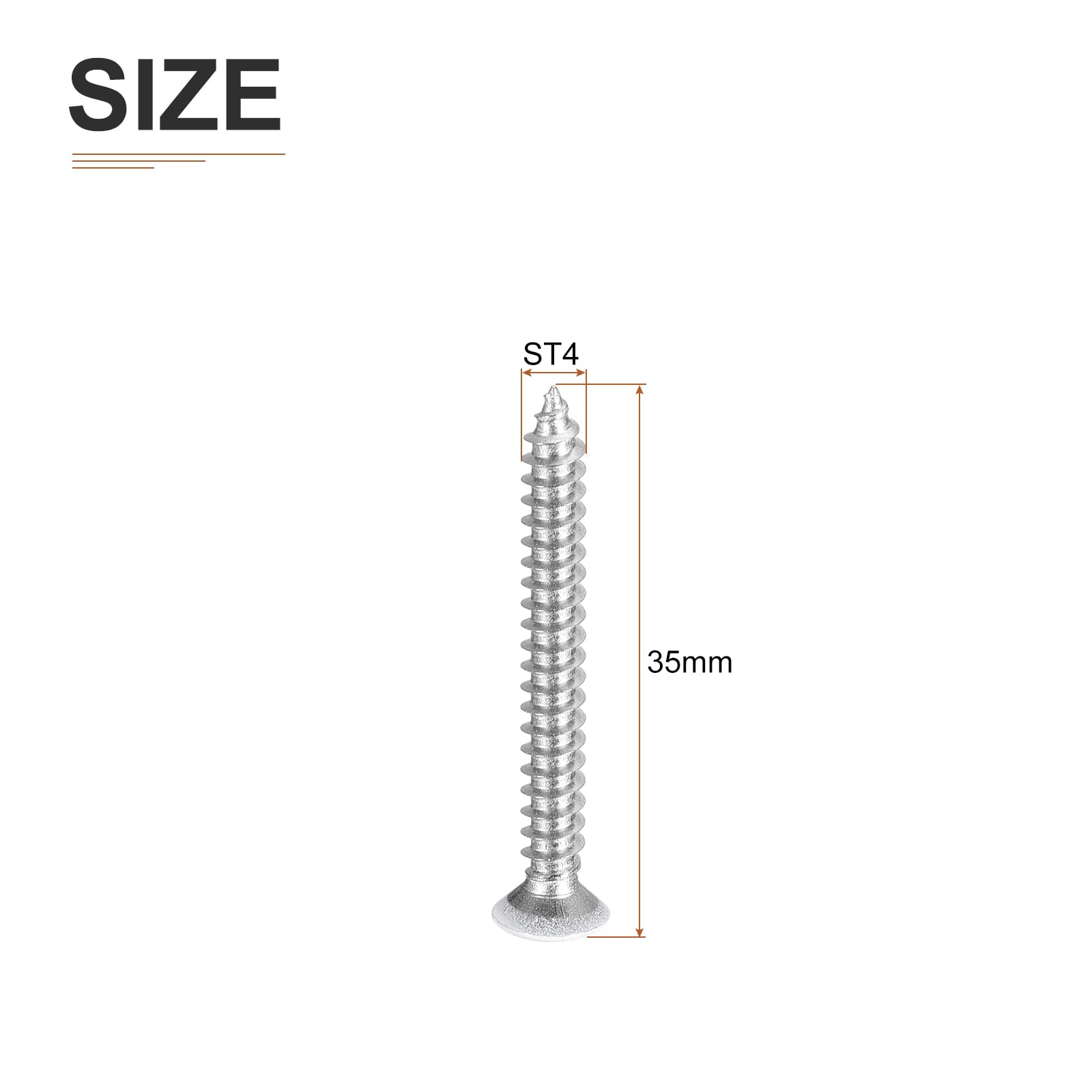 DTGN 50Pcs ST4x35mm Flat Head Wood Screws, 304 Stainless Steel White Phillips Self Tapping Screws - Image 2