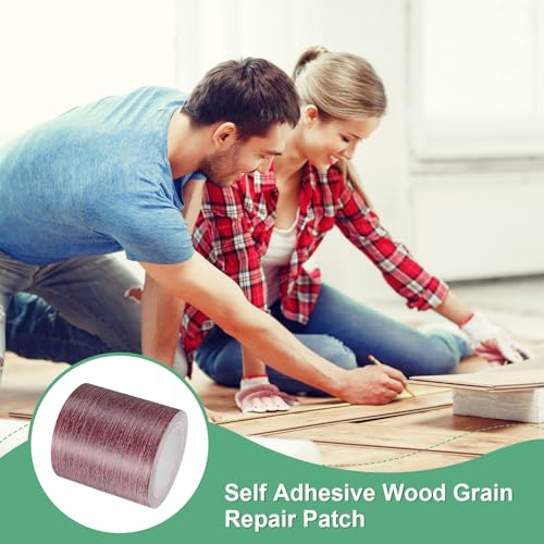 Image of M METERXITY 2-Roll Wood Grain Repair Tape, 2.24in x 15ft Textured Realistic Self-Adhesive Wood Floor Tape Contact Paper for Furniture /Floors /Home [Dark Chestnut]