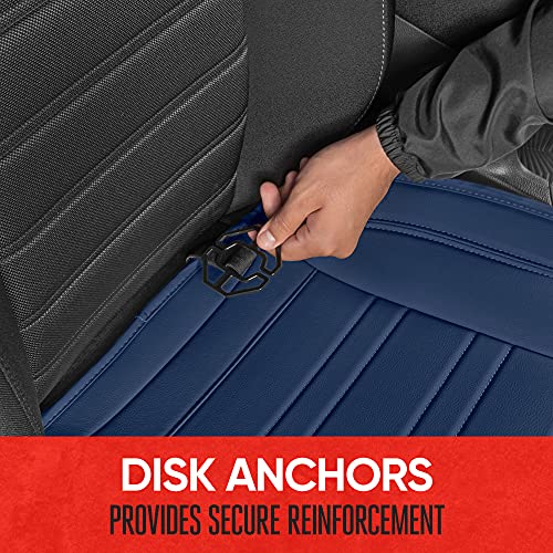 Image of Motor Trend Seat Covers for Cars Trucks SUV, Faux Leather 2-Pack Blue Padded Car Seat Covers with Storage Pockets, Premium Interior Car Seat Cover