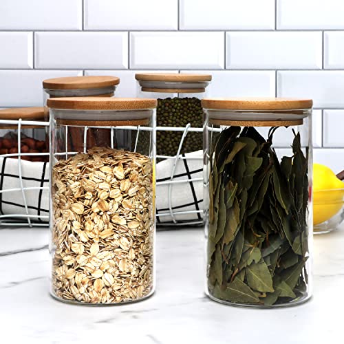 Encheng Glass Jars Set,Borosilicate Glass Food Storage Containers,20 Oz Airtight Kitchen Canisters With Bamboo Lids For Pantry Organization,Clear Food Jars For Spice,Flour,Nuts,Oatmeal,Coffee,9 Pack #TOP4