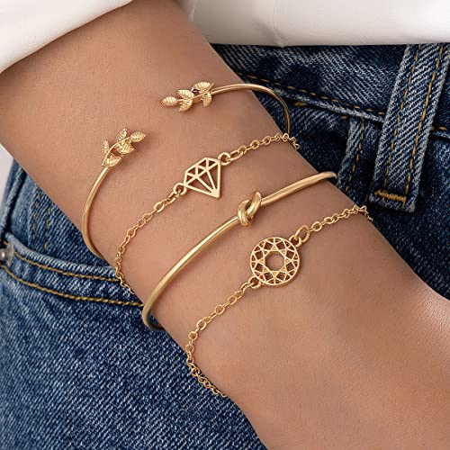 Gold-Toned Set of 4 Stackable Bracelets