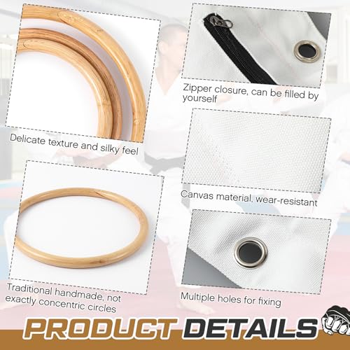 Canlierr 2 Pcs Wing Chun Kung Fu Wall Bag with Rattan Ring Set 15.8 x 15.8 Inch Canvas Striking Boxing Bag Training Punch Bag 8.7 Inch Wing Chun Ring for Martial Arts Training Equipment