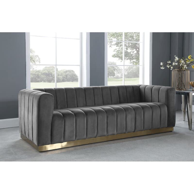 BLACK OAK Stoker 83'' Velvet Square Arm Sofa' Three Seater Velvet Tuxedo Arm Chesterfield Sofa Grey