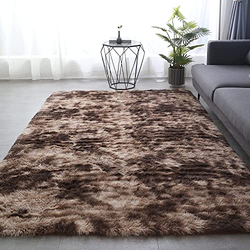 Image of Rectangular Shaggy Carpet | Silk Touch Soft Fluffy Rug for Living Room & Bedroom | Beige Mixture | 3x5 Feet