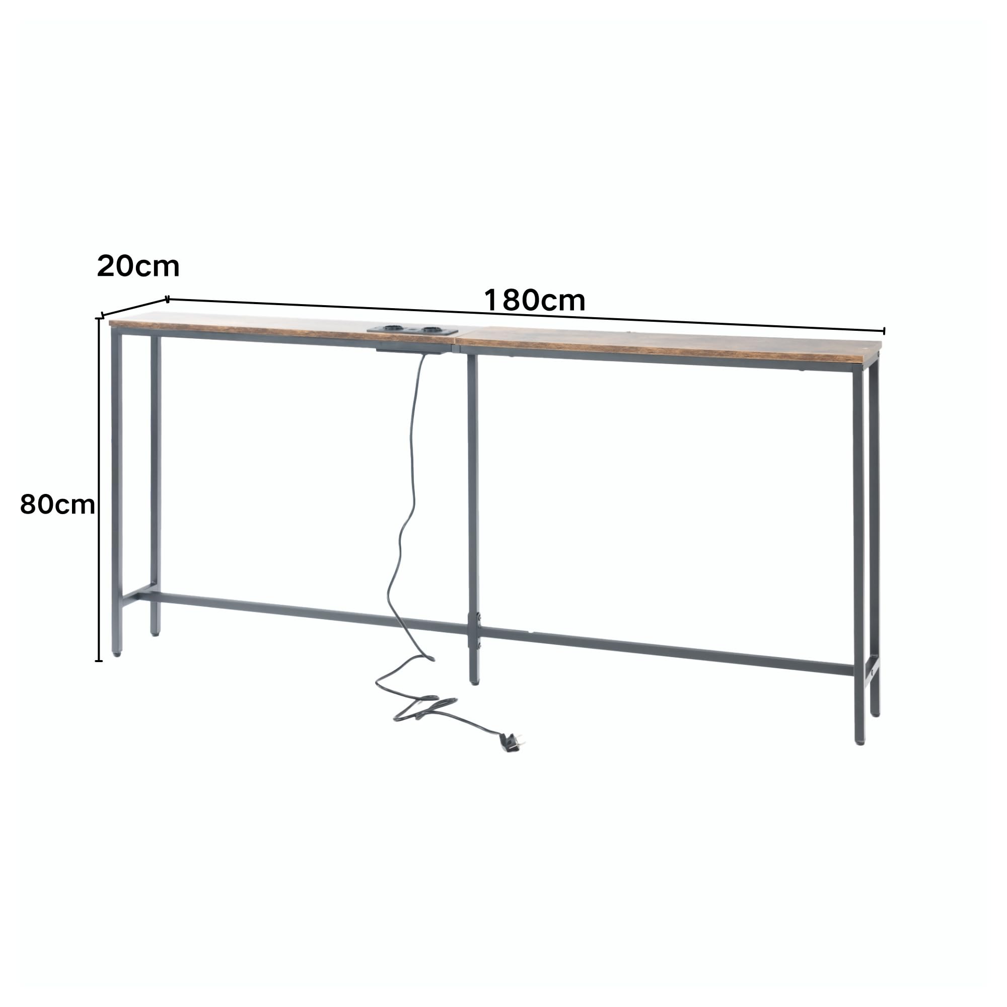 Smalle Consoletafel Met Laadstation - Industriële Entreetafel Voor Hal En Woonkamer Vintage Bruin
