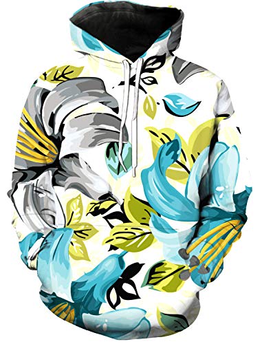 Women and Men\'s 3D Printed Hoodie, Easter Lily Spray Painting Print Novelty Sweater, Leisure Hoodies with Big Pockets, Drawstring Pullover Hooded Sweatshirts