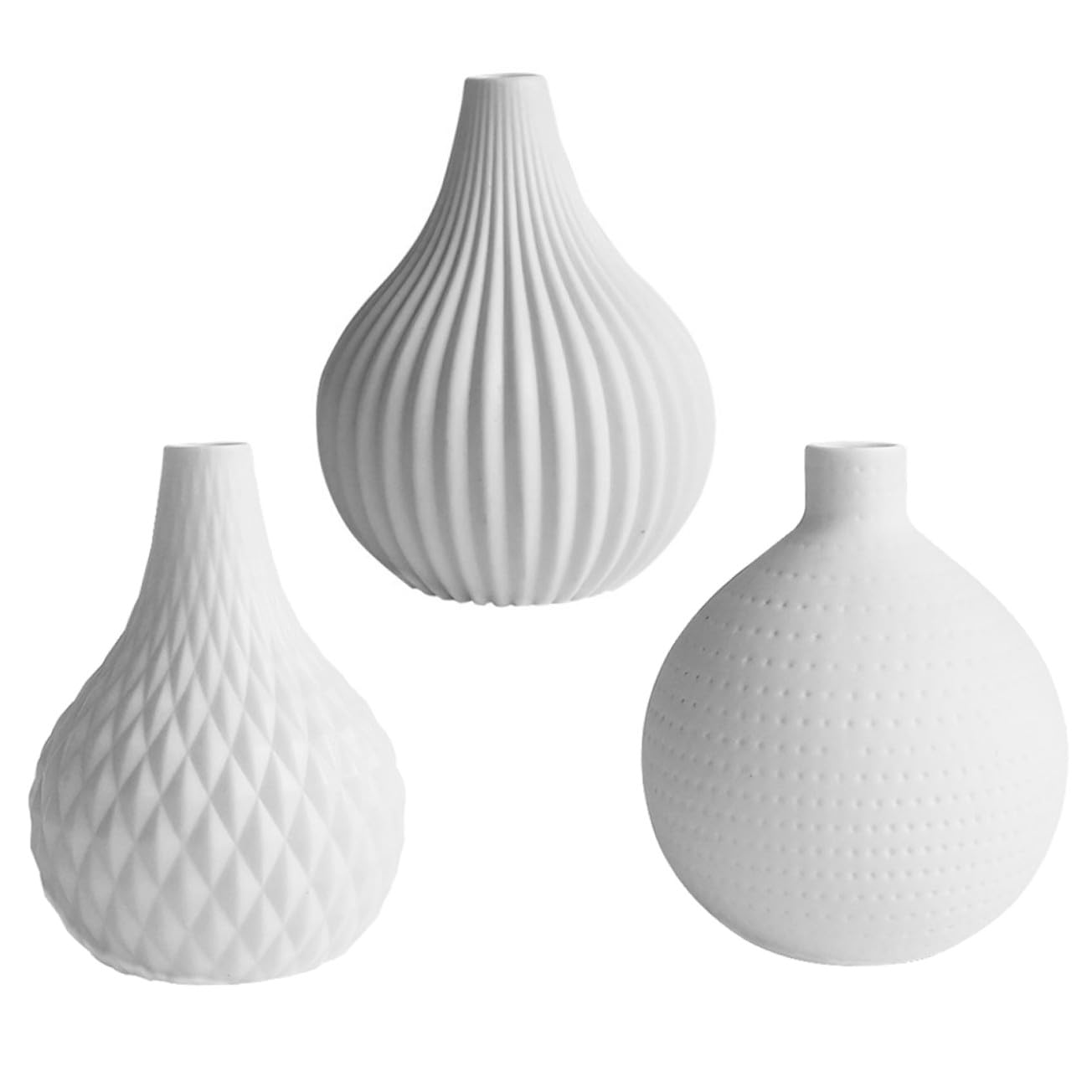 DECHOUS Set 3 Vasi in Ceramica Bianca per Arredamento Casa Moderna, Decorativi e Funzionali per Concentrare Fiori, per Soggiorno e Giardino