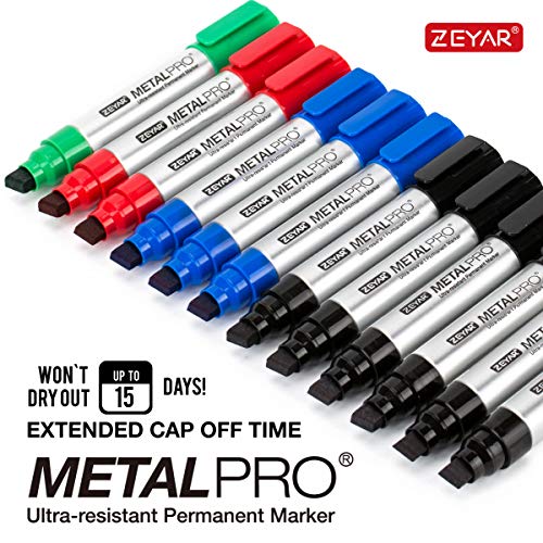 Zeyar Permanent Markers, Jumbo Size, Aluminum Barrel, Set Of 12, Premium Waterproof & Smear Proof Markers, Quick Drying (12 Pcs) #TOP7