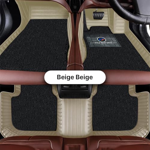 Image of Autofurnish Premium 9D Car Mat Full Set for Mahindra XUV 3XO (Automatic) 2024 || Luxury Leather Dual-Stitch Full Set 9D Car Floor Mat || 100% Waterproof || Color : Beige Beige