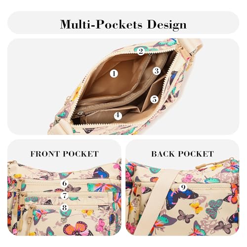 Image of AOCINA Nylon Crossbody Bags for Women Multi Pocket Cross Body Purses | Lightweight Cross Body Bag for Woman with Compartments Lots of Pockets Ladies Messenger Shoulder Handbag for Everyday Travel