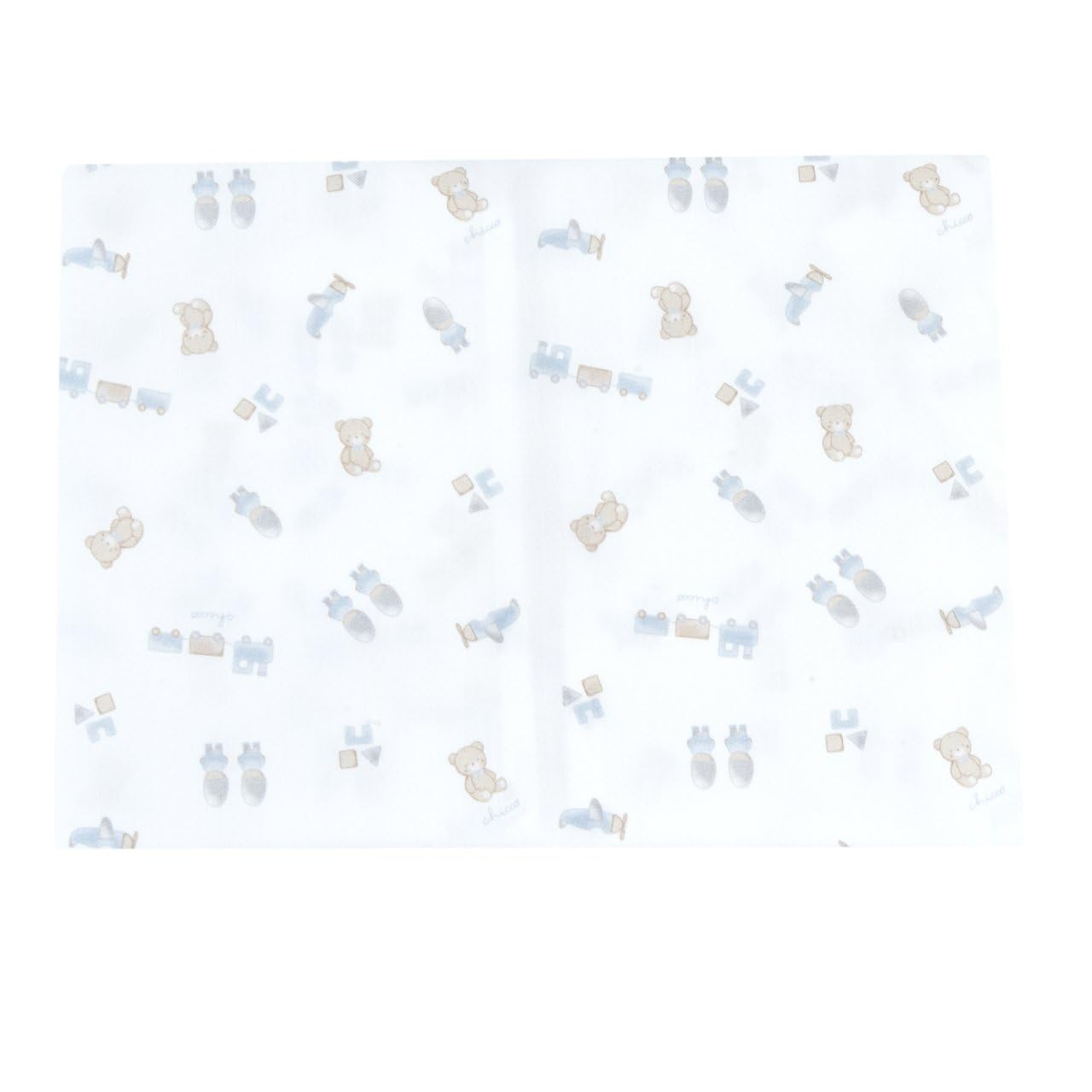 Chicco, Set lunzuola carrozzino bambini, 100% Cotone (Bianco/Celeste con fantasia)