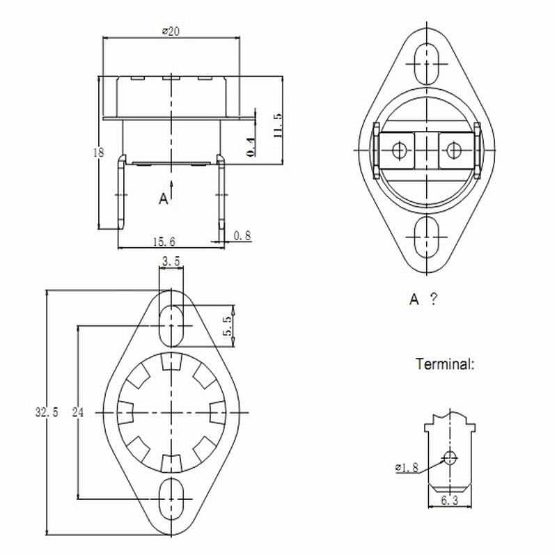 Luftschloss KSD301 termostat 225°/437°F, 10 A, normalnie zamknięty, N.C, przełącznik temperatury do kuchenki mikrofalowej, piekarnika, ekspresu do kawy, 1 szt., materiał ceramiczny