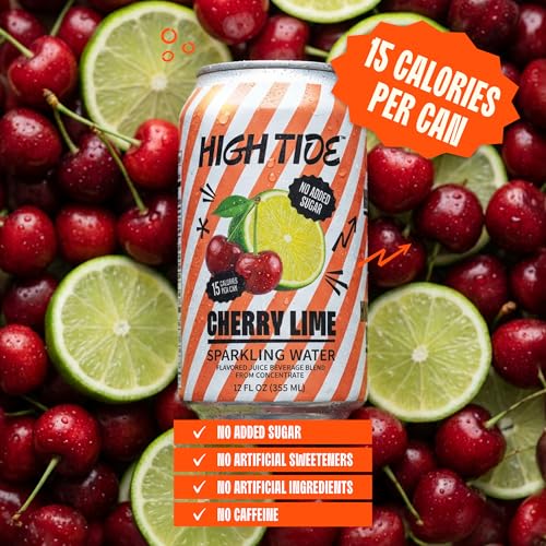 Image of High Tide Cherry Lime Sparkling Water - Flavored Carbonated Water Beverage, 15 Calories per Can, Made with Real Cherry & Lime Juice Concentrate, No Added Sugar - 12 Fl Oz per Can