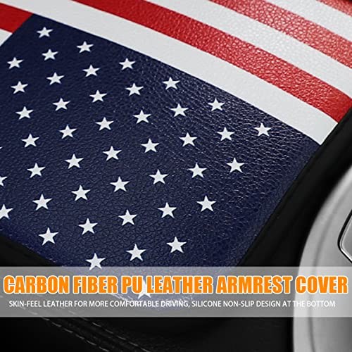 Blau Grun American Flag Car Center Console Pad, Pu Leather Armrest Storage Box Mat, Vehicle Seat Box Cover Protector, Auto Interior Decor Accessories Universal For Suv Truck (Style B) #TOP2