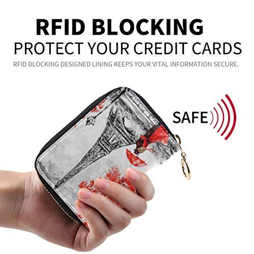 MOYYO RFID Credit Card Holder Case Oil Painting Paris Eiffel Tower Leather Printed Zipper Card Case Wallet for Women Girls2