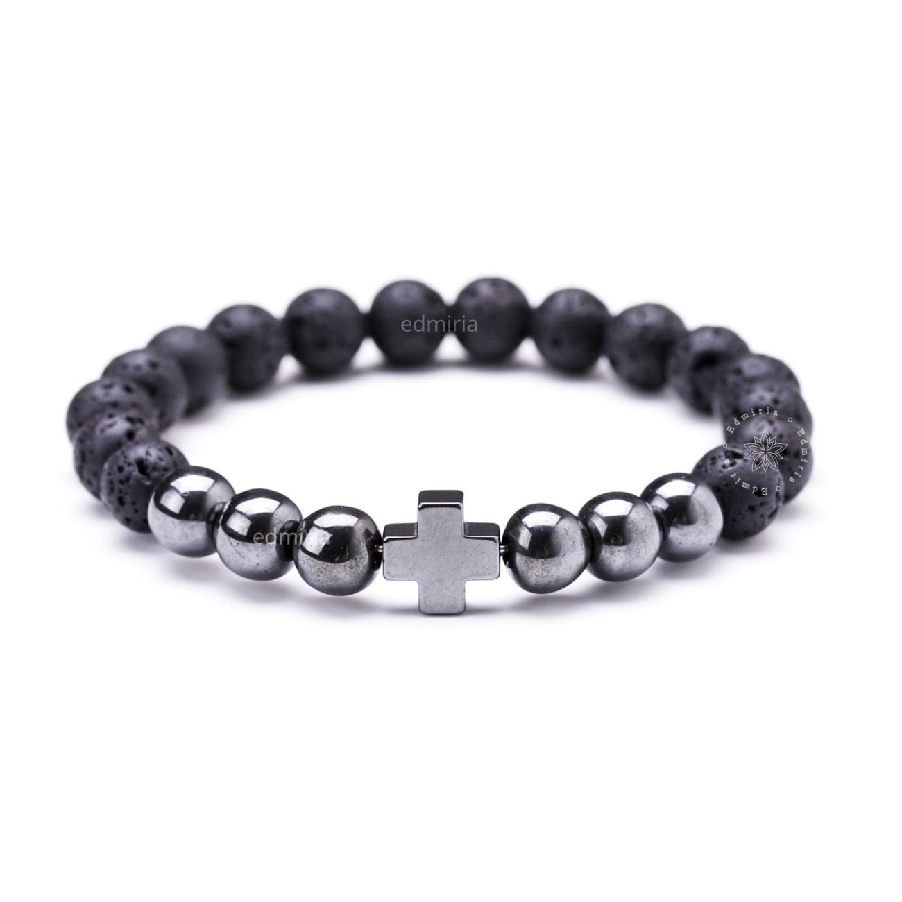 EDMIRIA Hematite Christian Holy Cross Catholic Religious Charm 8mm Beads Bracelet Natural Black Matte Onyx Lava Obsidian Howlite Beads Stretch Link Prayer Adjustable Bracelet (Lava + Hematite) (B0D76F5K5W) Amazon Price History, Amazon Price Tracker