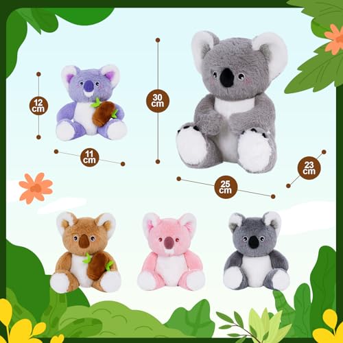 OUOZZZ 5 Stück Koala Kuscheltier Set, 30cm Weich Koala Plüschtier mit 4 Baby im Bauch - Baby Geburtstagsgeschenk für Mädchen Jungen Kinder