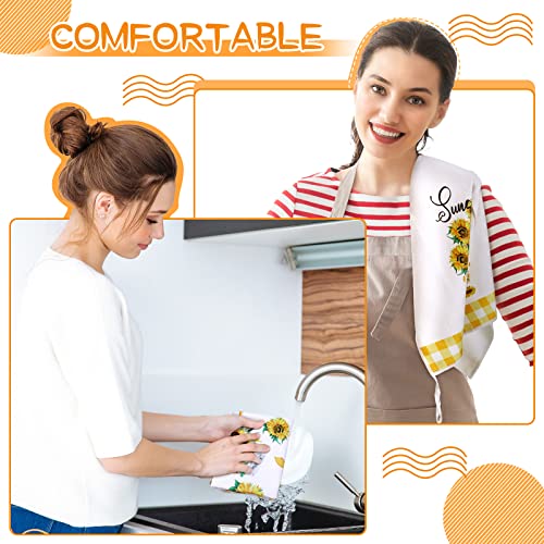 Geyoga 6 Pieces Bee Kitchen Towels Set 16 X 24 Inch Summer Gnome Dish Towels Sunflower Kitchen Decor Buffalo Plaid Tea Towels For Kitchen Home Bathroom (Orange, Sunflower) #TOP5