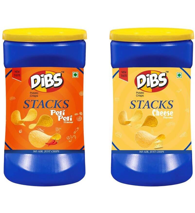 Dibs stacks (Pack of 2, 160 GM) Peri Peri And Cheese Flavour Potato Chips, Crunchy Healthy and Tasty Chips, Snacks Chips
