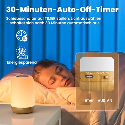 UPXNBOR LED Nachttischlampe Touch-dimmbar, Nachtlicht für Schlafzimmer – Ansicht 6