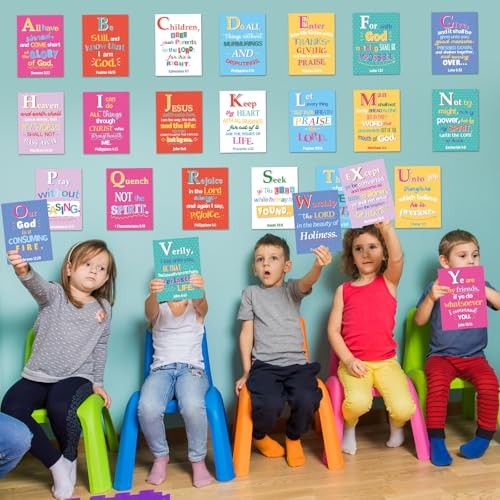 Image of 29Pcs ABC Bible Verse Poster Christian Scripture Bulletin Board Sunday School Classroom Decorations Religious Inspirational Quotes Poster for Back to School Church VBS Classroom Home Wall Decor
