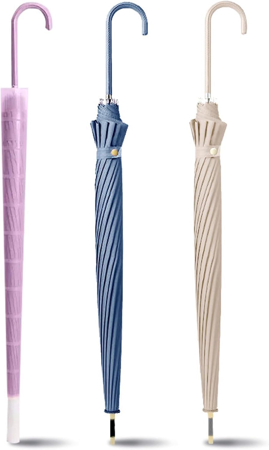Paraguas Pequeño Fresh De 16 Varillas con Mango Largo Automático, Paraguas Grande De Poste Recto para La Lluvia, Paraguas De Viaje Resistente Al Viento. Purple
