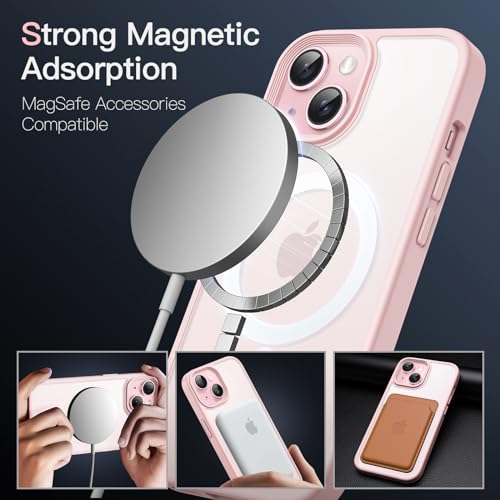 Image of JETech Magnetic Cover Case for iPhone 15 6.1-Inch Compatible With Magsafe, Translucent Matte Back Slim Shockproof Case Phone Cover (Pink)