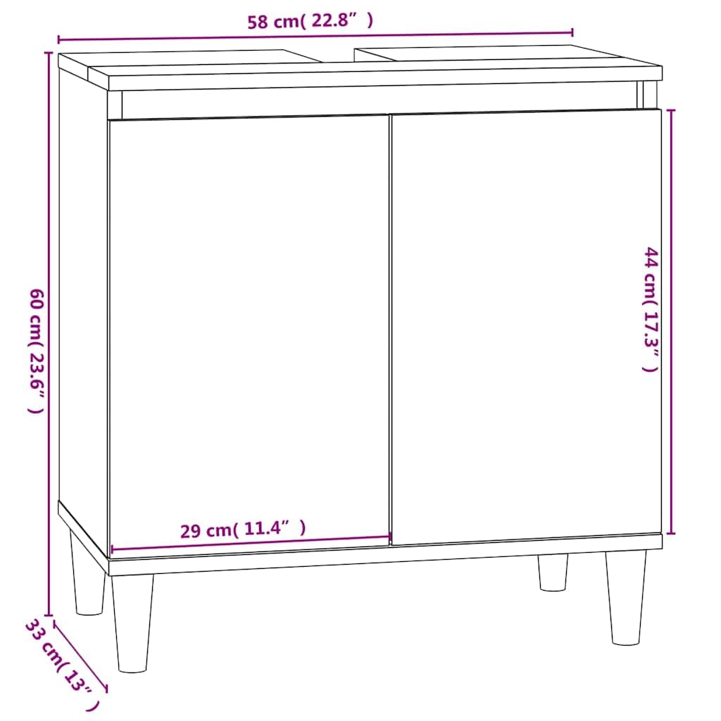 Mobile sottolavabo grigio Sonoma in legno 58 x 33 x 60 cm, mobile da bagno con vano portaoggetti, ante e ripiano, salvaspazio per WC e lavanderia