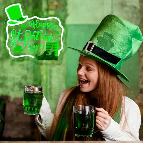Image of Happy St. Patrick's Day Art Neon Signs Shamrock LED Neon Lights Dimmable Wall Decor for Kids, Room, Office, St Patrick's Day Party Gift Art for Boys Girls-12.83 x 12.2 IN-USB Powered-Acrylic