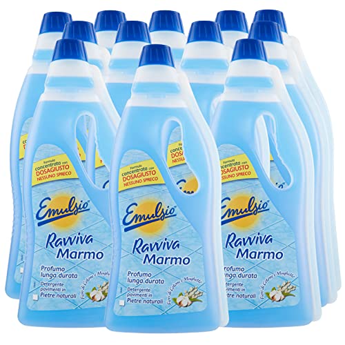  12x Emulsio Ravviva Marmo Detergente Pavimenti in Pietre Naturali ai Fiori di Cotone e Mughetto - 12 Flaconi da 750ml ognuno